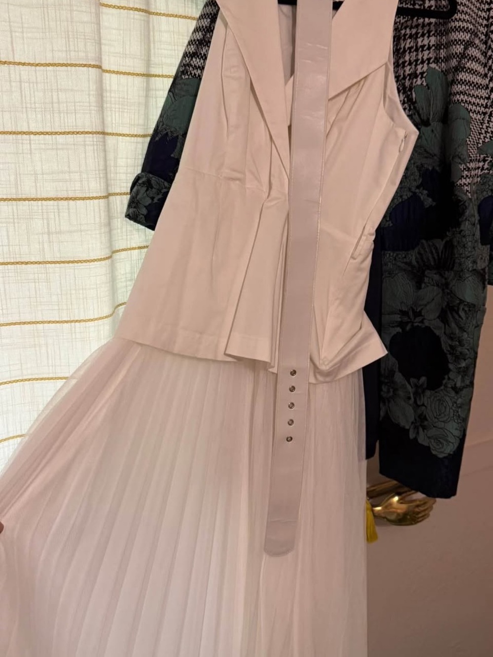 Hutch white Pleated Maxi Dress with belt